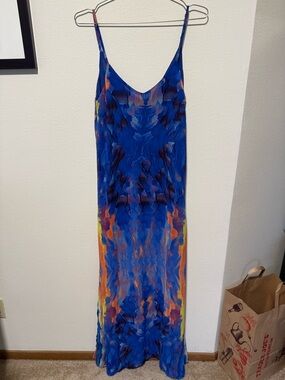 Lulu's Blue Multicolor Slip Maxi Dress